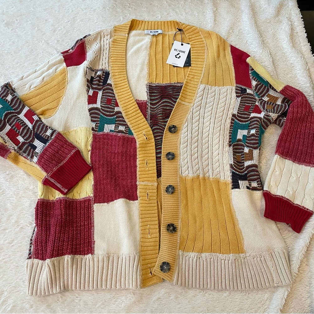 Re/Done Patchwork Knit Sweater